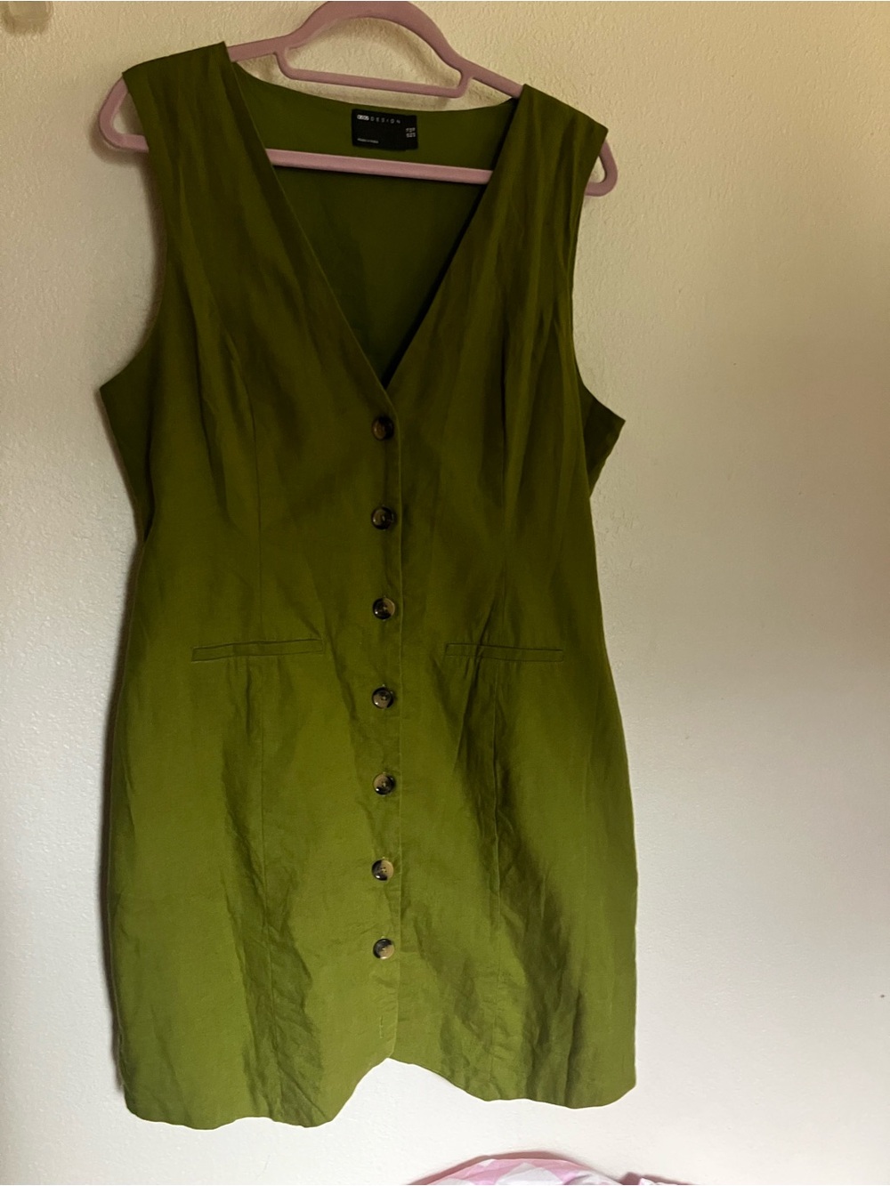 ASOS Green Button V Neck Dress Size 10 - Picture 2 of 7